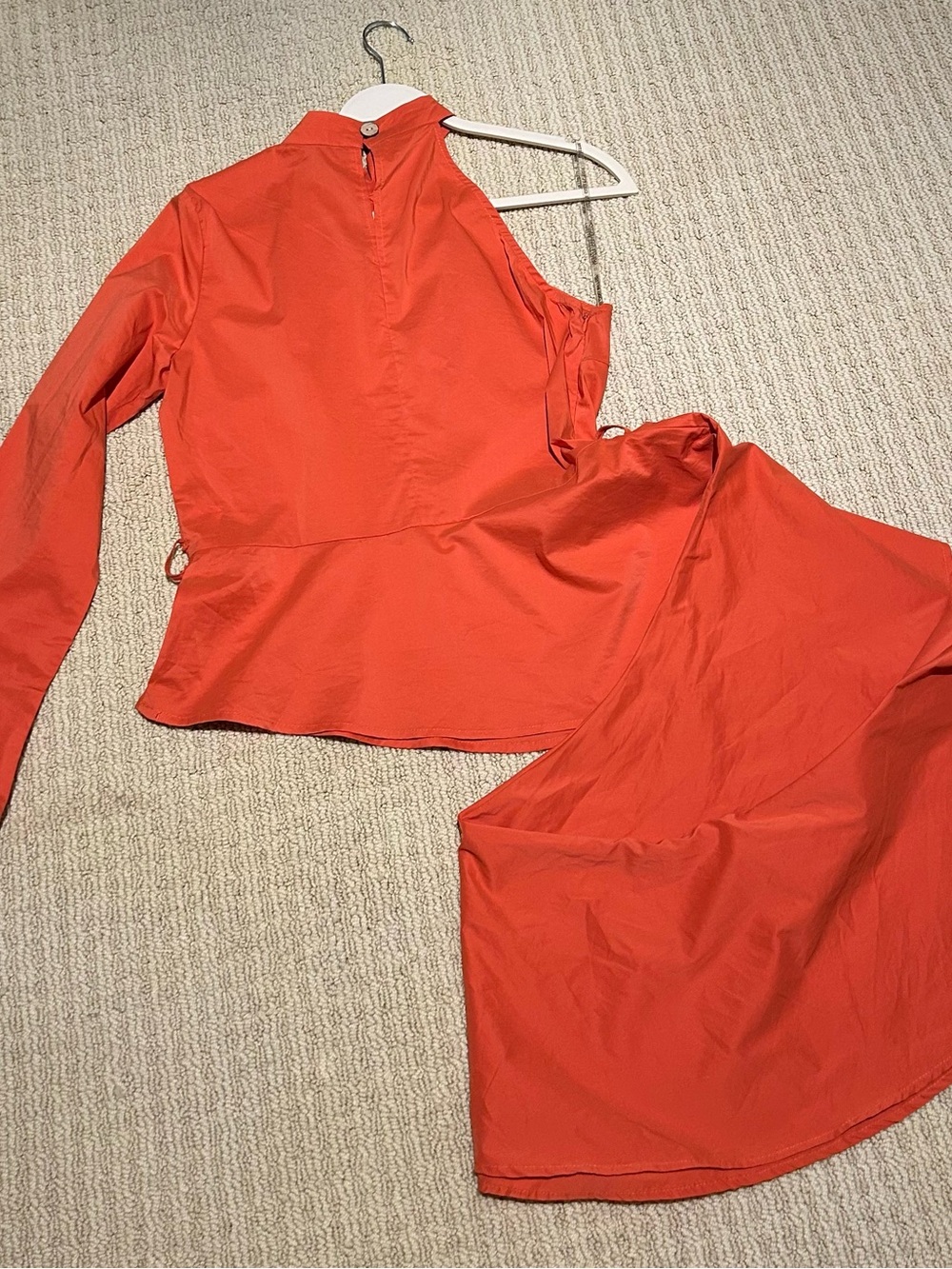 Lizette Collection One-Shoulder Asymmetrical Peplum Blouse in Orange - Picture 4 of 9